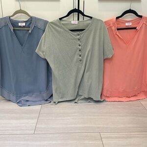 Pink Lily Oversized Ribbed Shirt Top Lot Small Green Coral Blue